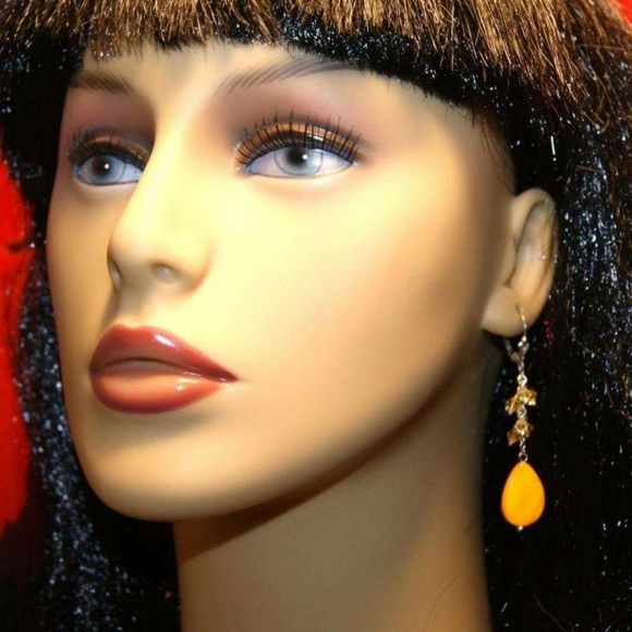 Handmade Yellow Shell & Crystal Sterling Silver Earrings - Picture 3 of 5